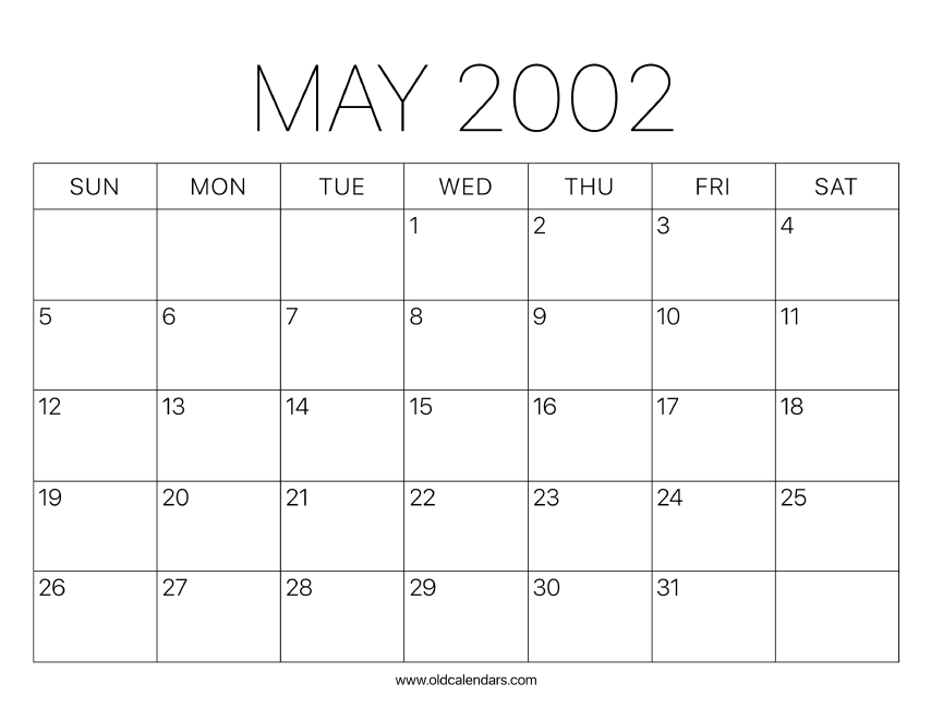 2002 Calendar May - Printable Old Calendars