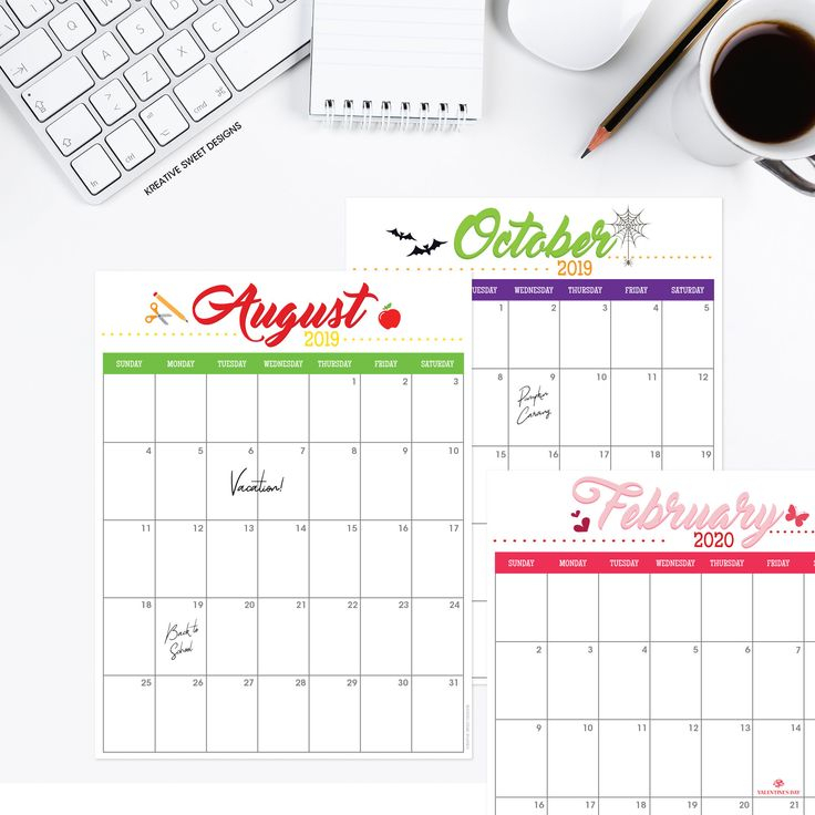 2019-2020 Digital 12 Month Printable 8.5 X 11 Calendar