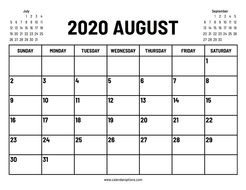 2020 August Calendar - Calendar Options