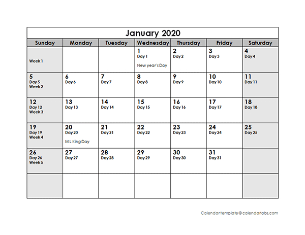 2020 Julian Calendar - Free Printable Templates