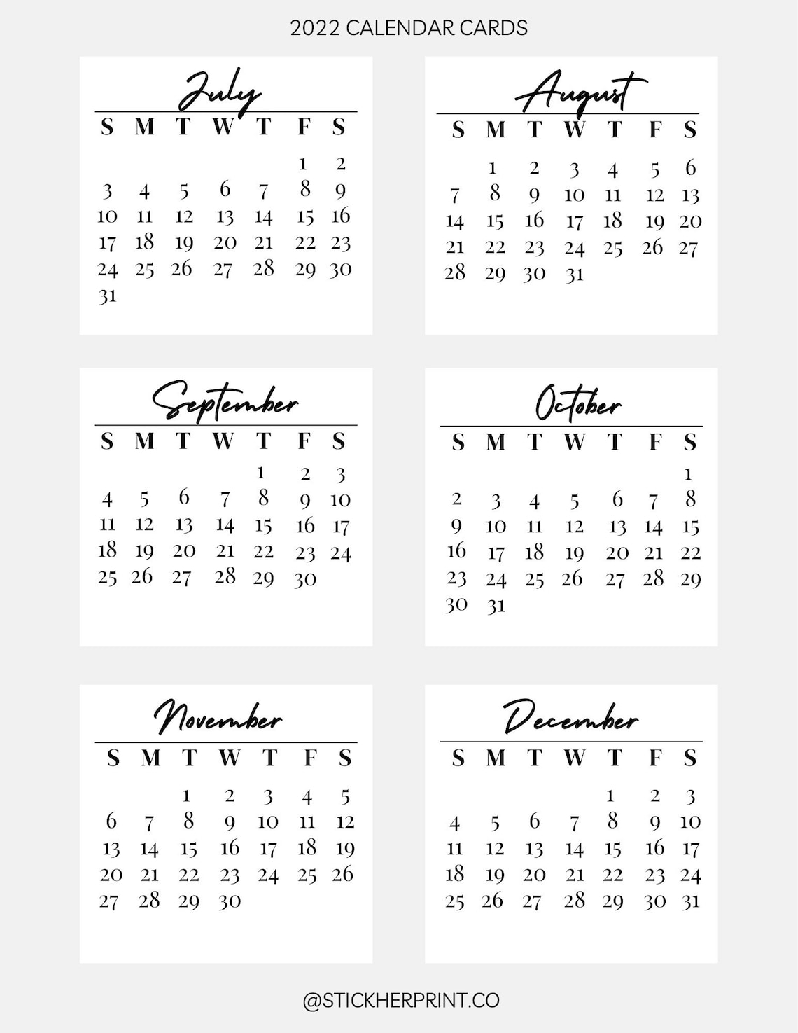 2021 &amp; 2022 Mini Calendar Sticker Printable Planner