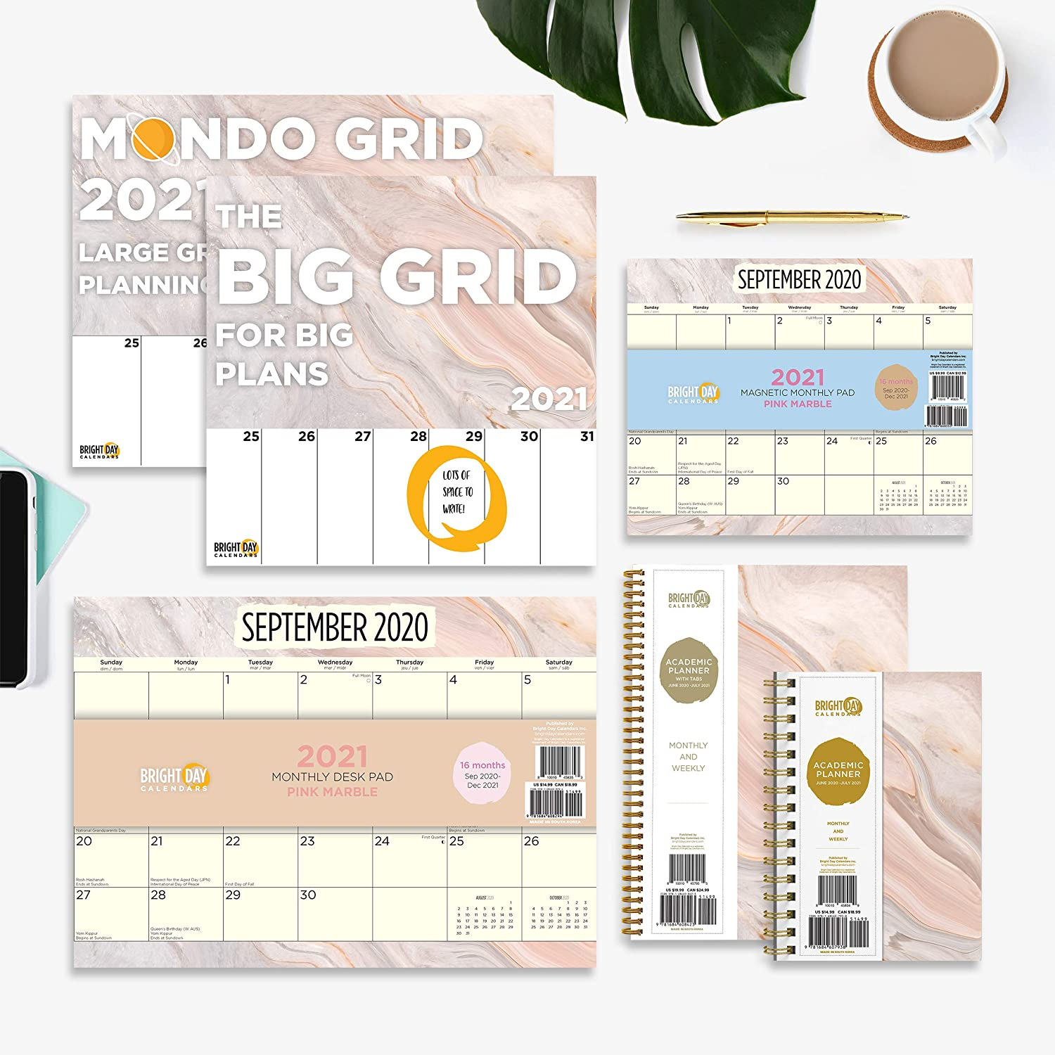 2021 Big Grids For Big Plans Pink Marble Wall Calendar