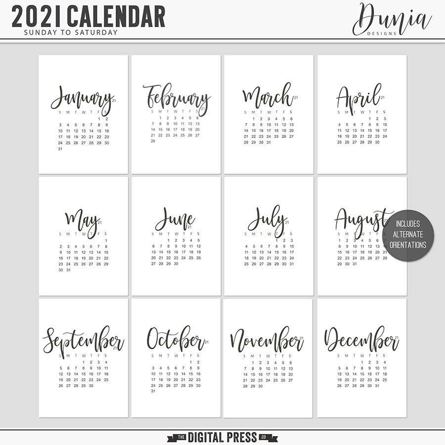 2021 Calendar | Sunday To Saturday