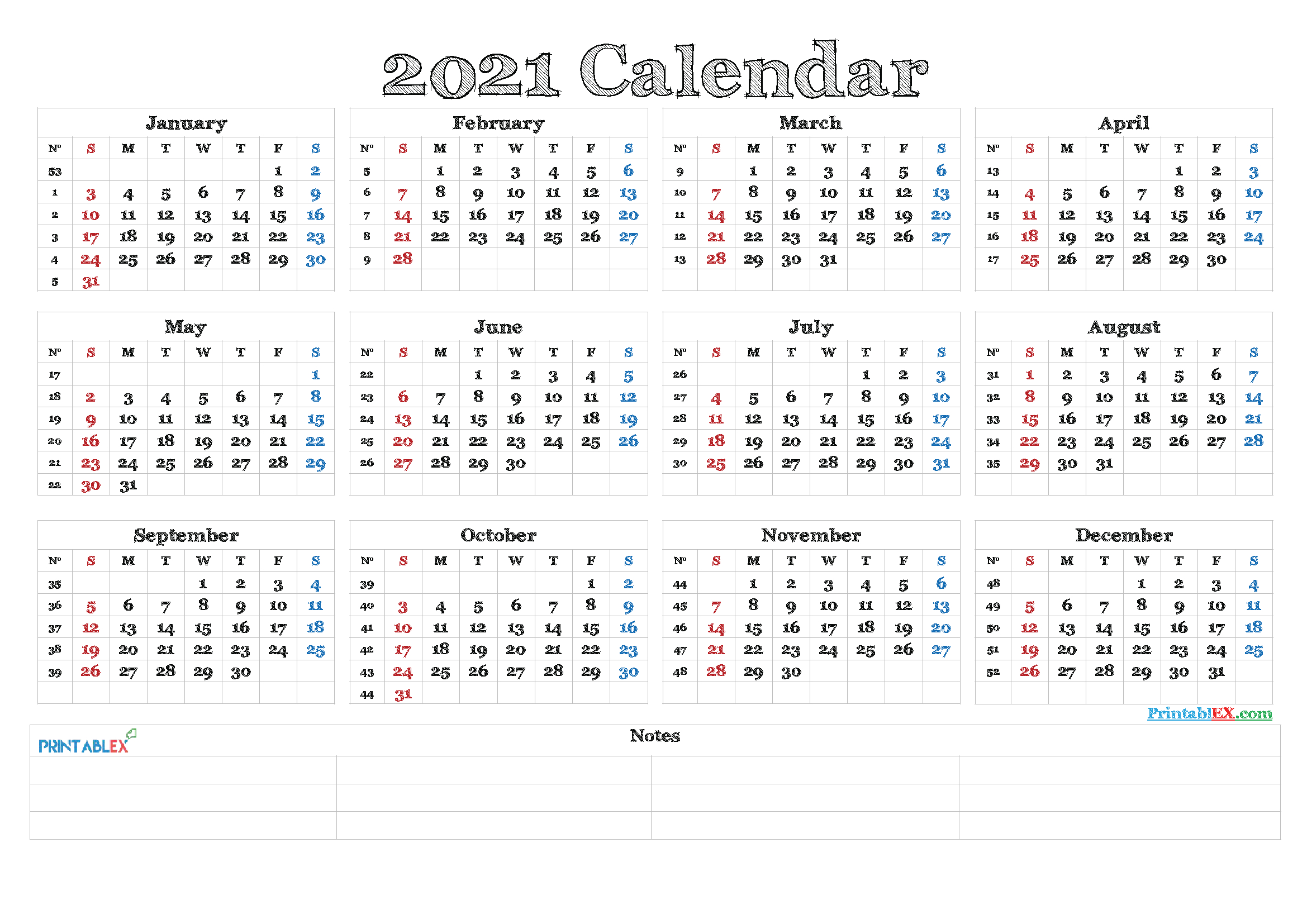 2021 Calendar With Week Numbers Printable Pdf | Free 2021