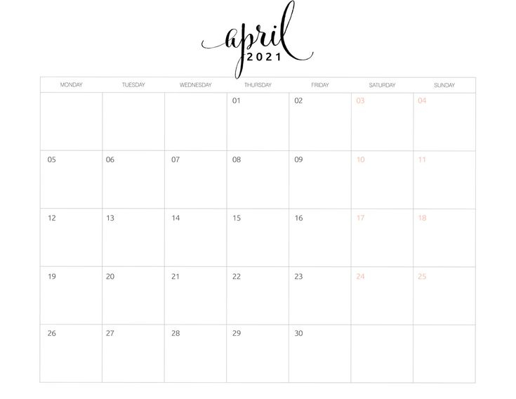 2021 Monthly Calendar Monday Start - World Of Printables