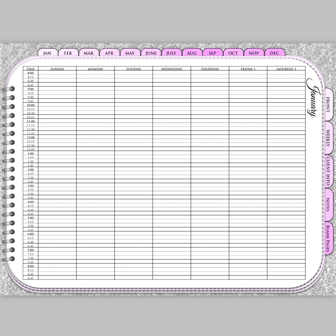 2021 Pink Glitter 15 Minute Increment Digital Planner