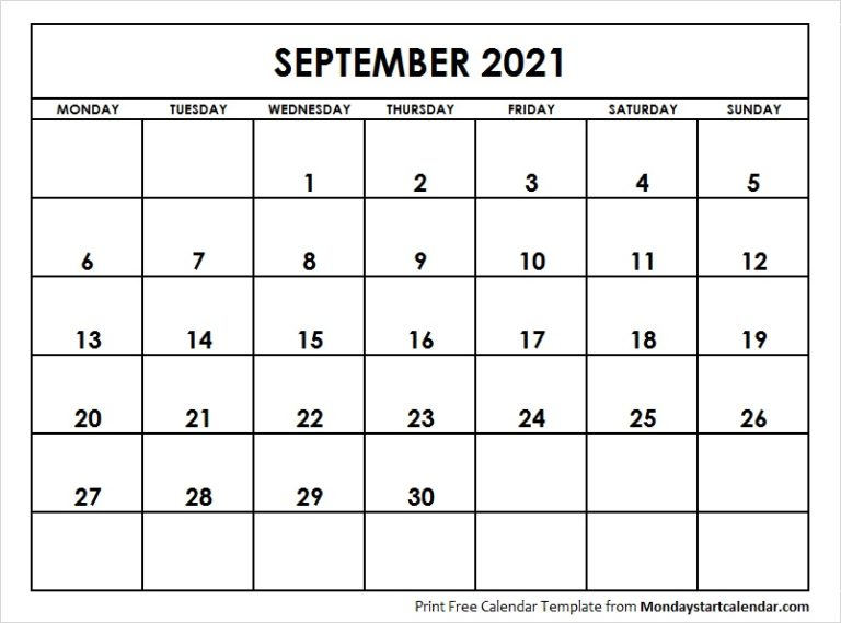 2021 September Calendar | September Month Template