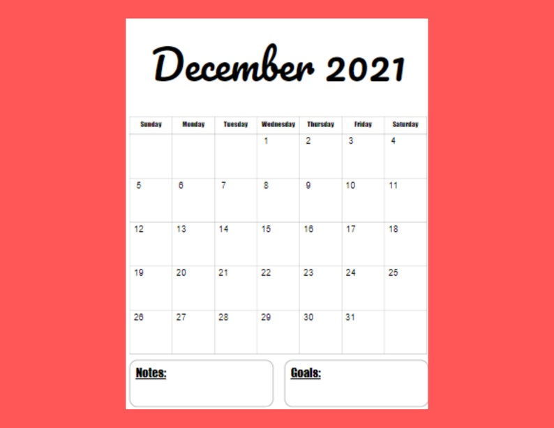 2021 Vertical Calendar Printable Template 12 Month 8.5 X