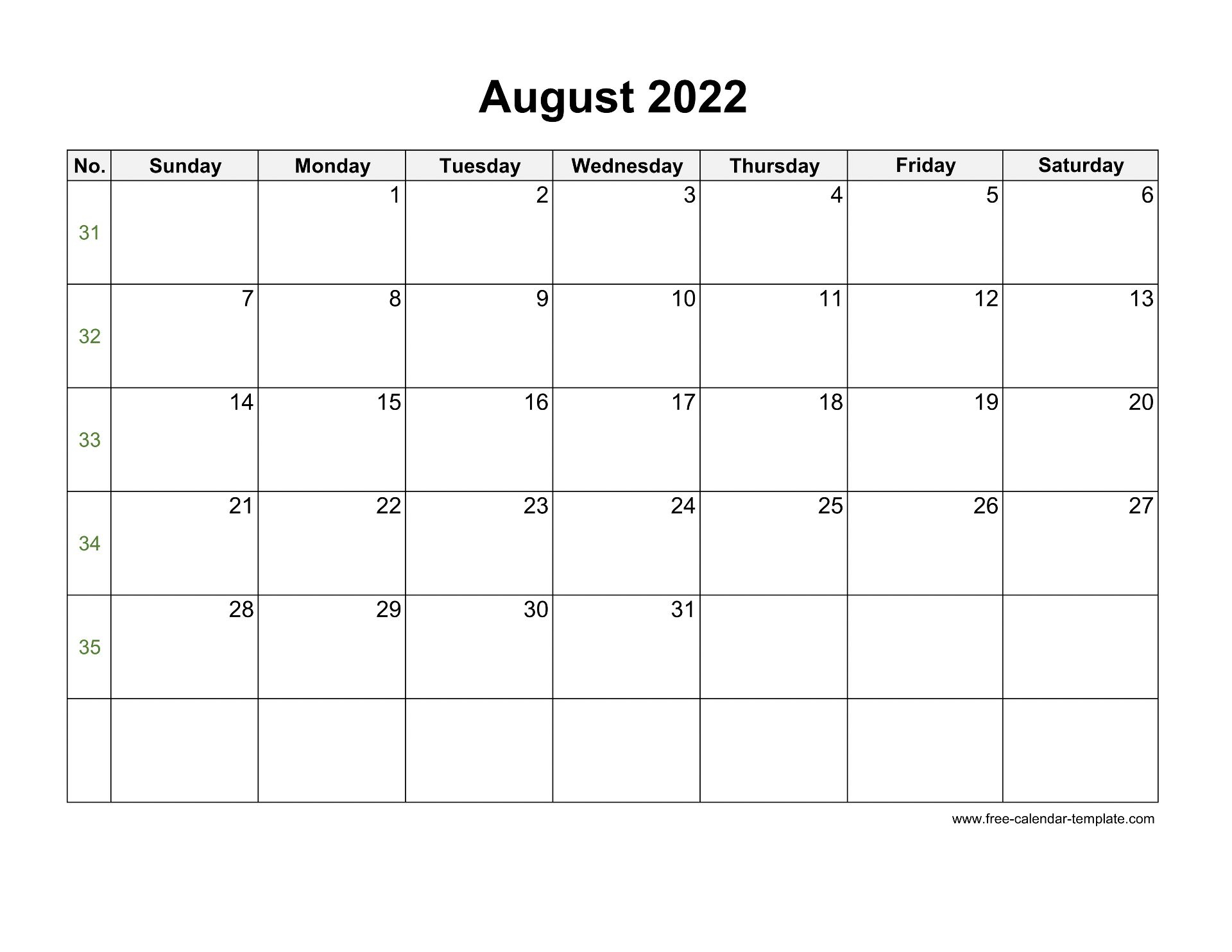 2022 August Printable Calendar Pdf | October 2022 Calendar