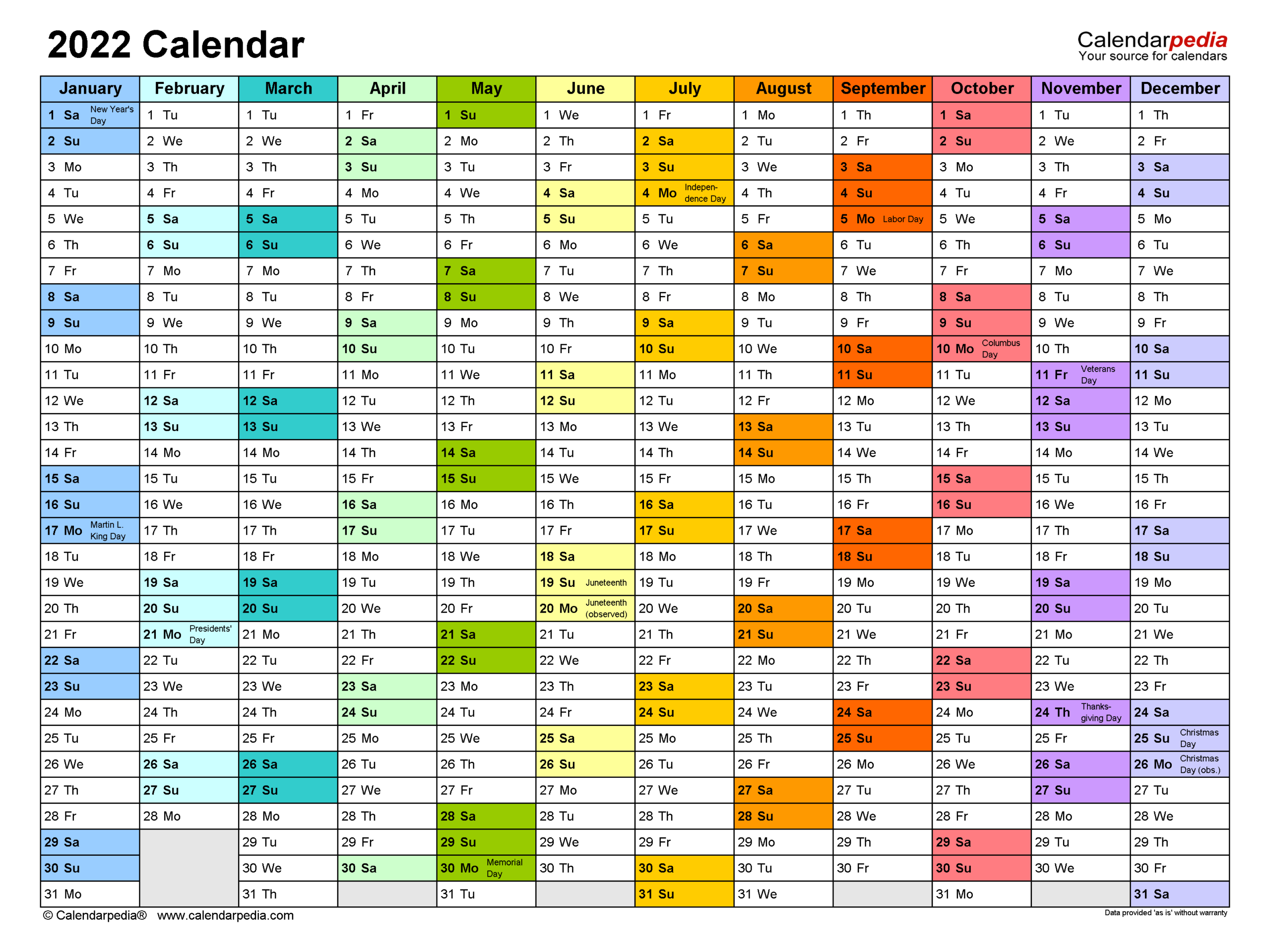 2022 Calendar - Free Printable Pdf Templates - Calendarpedia