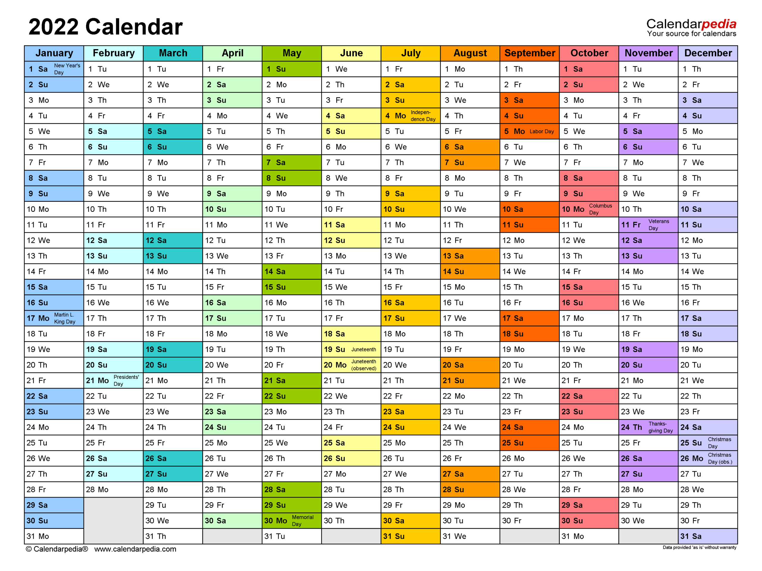 2022 Calendar - Free Printable Word Templates - Calendarpedia
