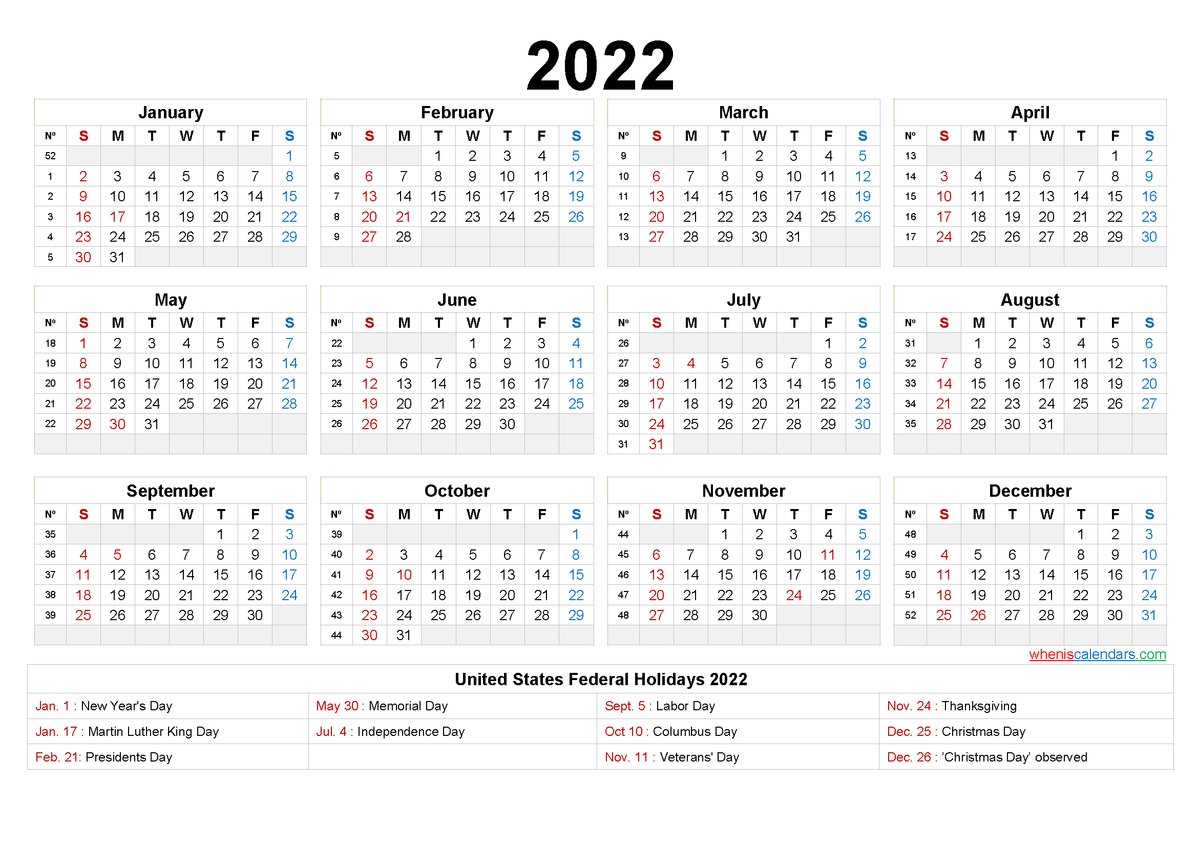 2022 Calendar Printable One Page - 9 Templates - Free
