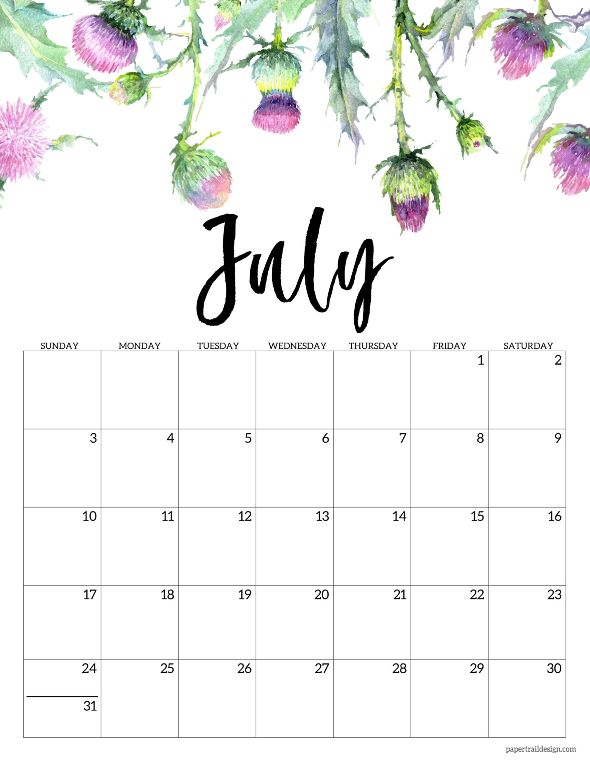 2022 Free Printable Calendar - Floral | Paper Trail Design