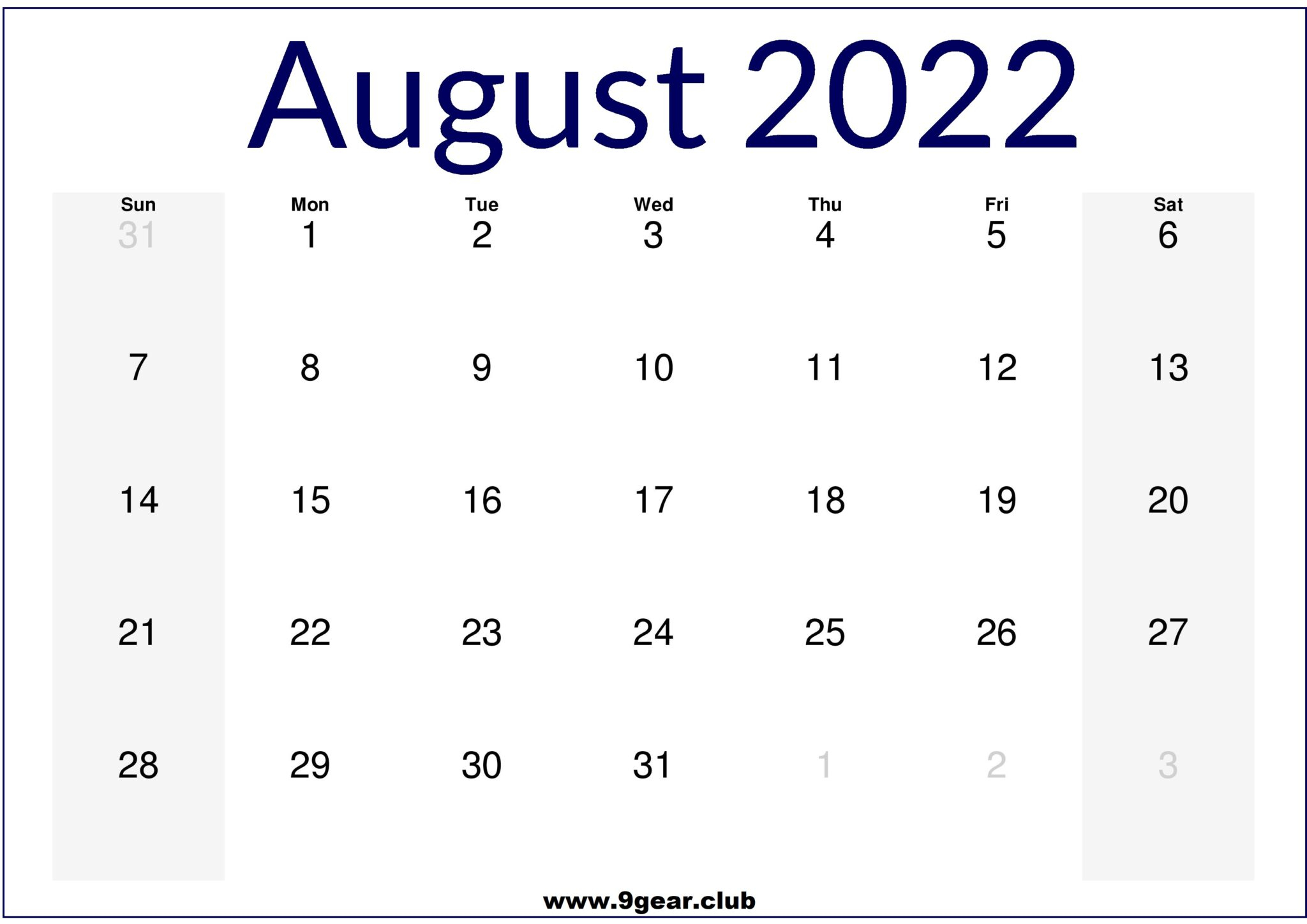 2022 July August September Printable Calendar Us