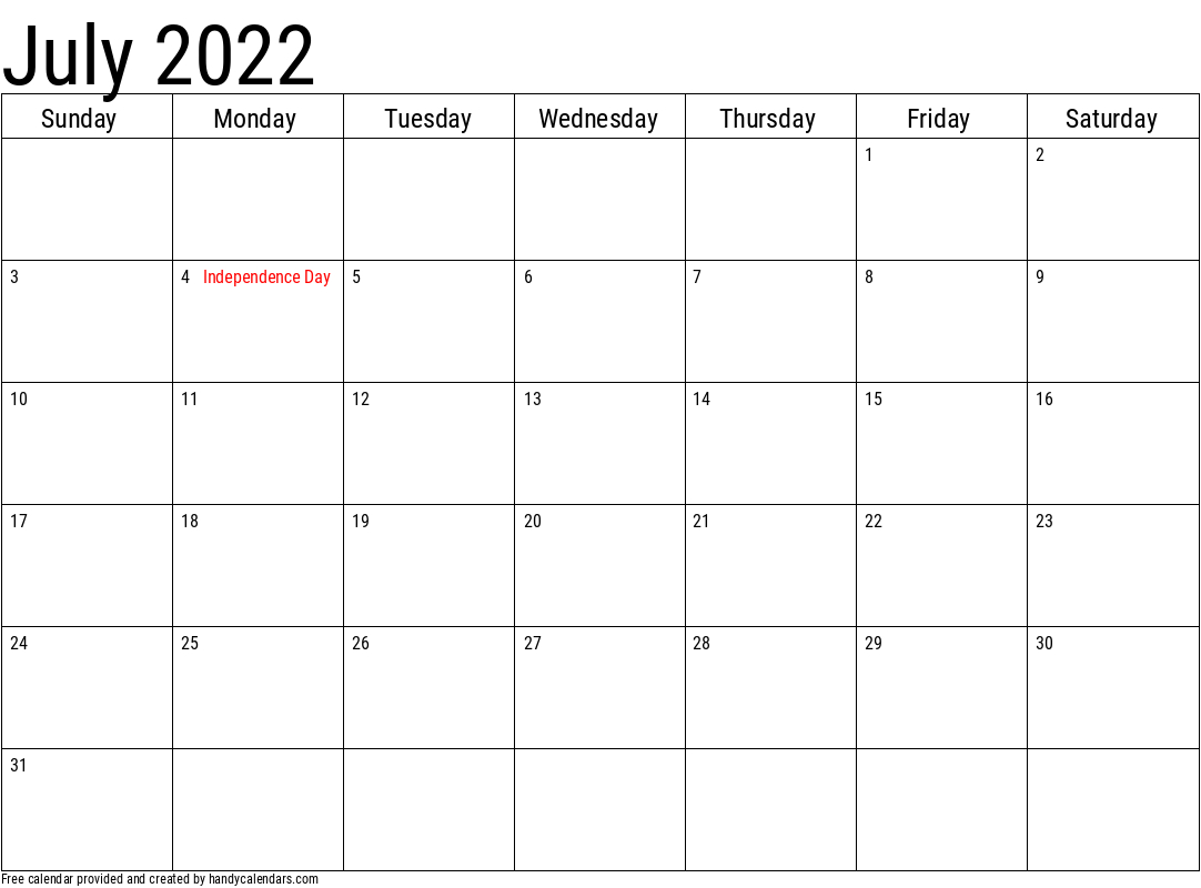 2022 July Calendars - Handy Calendars