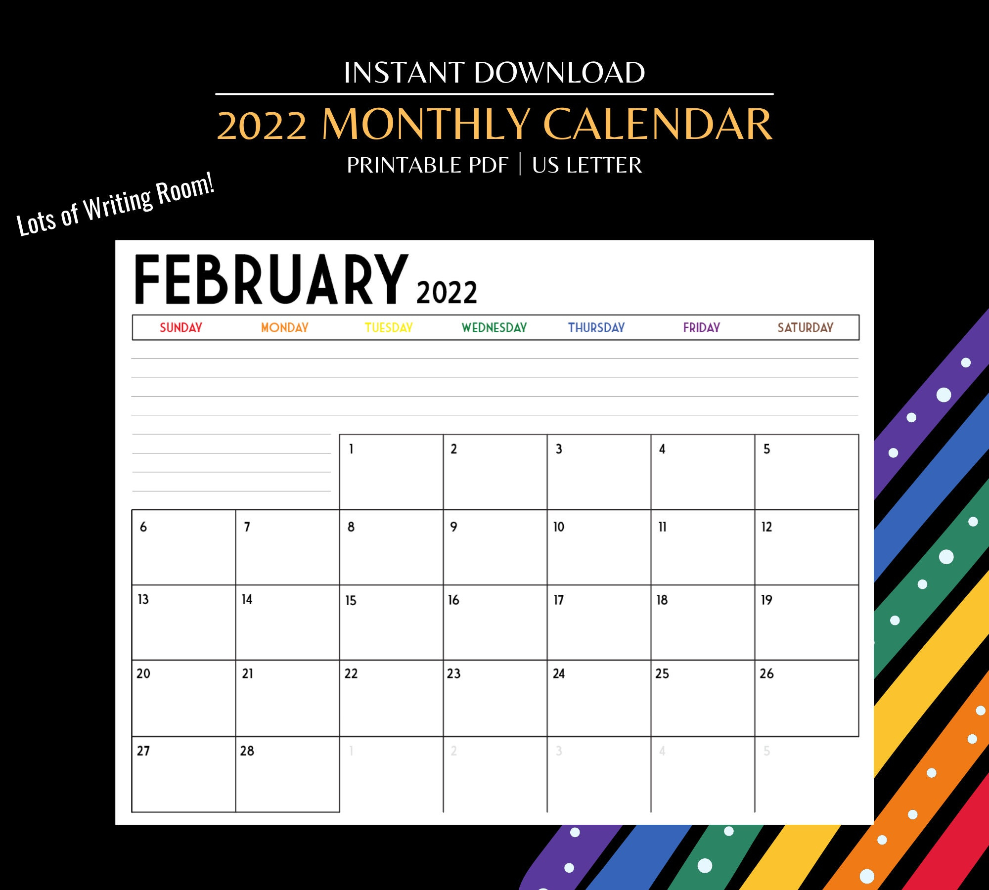 2022 Pride Monthly Calendar Landscape Printable Calendar