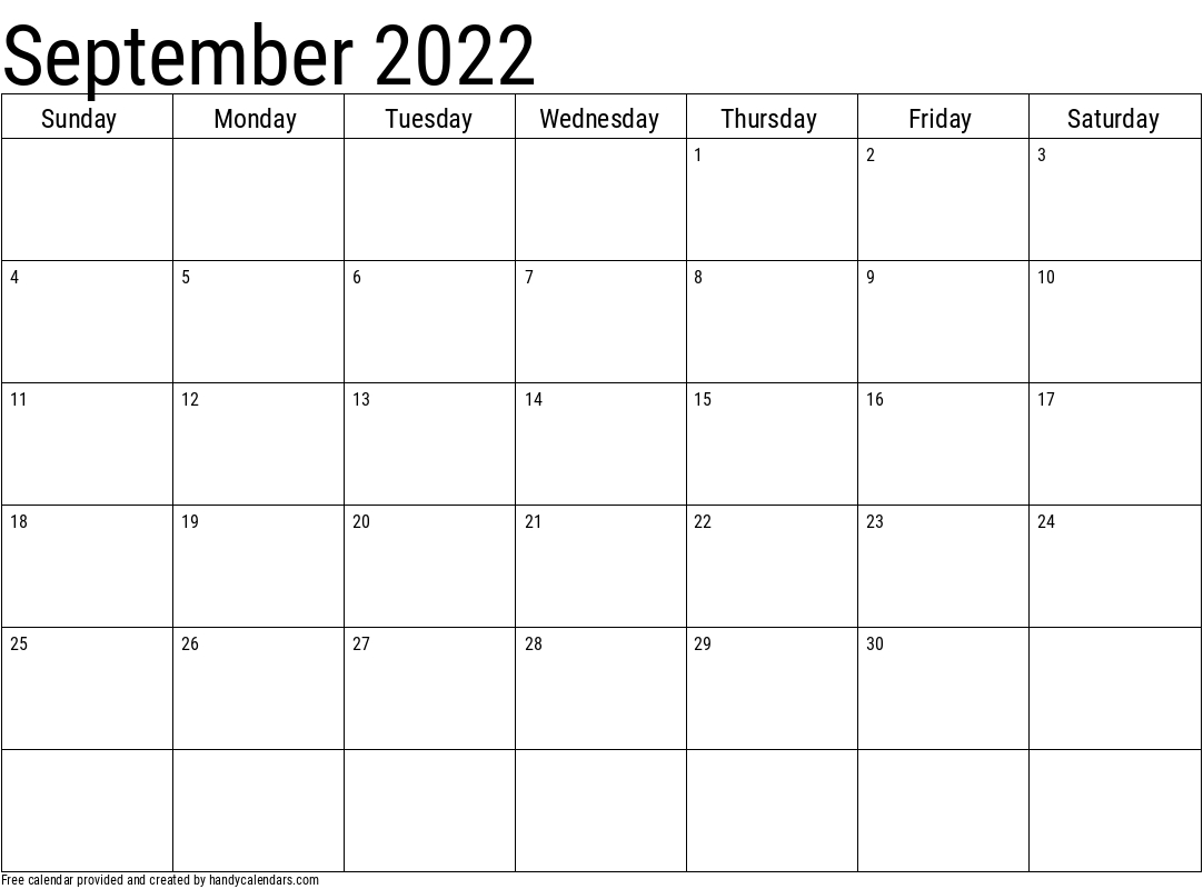 2022 September Calendars - Handy Calendars
