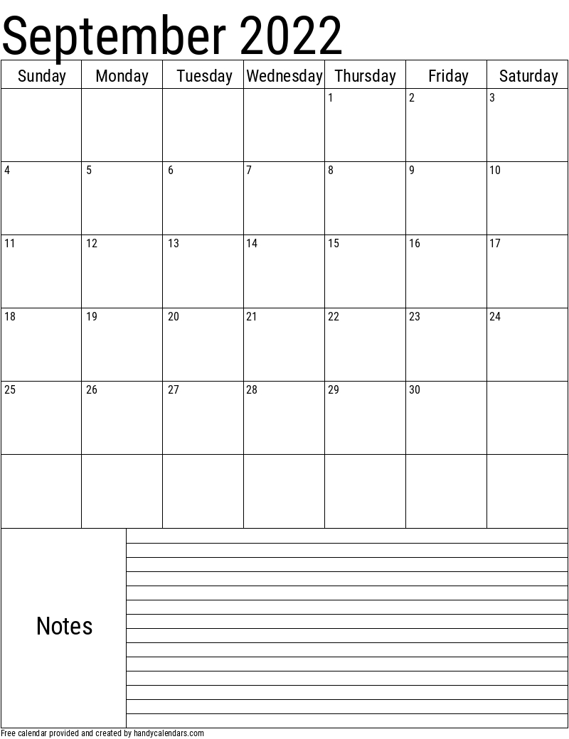 2022 September Calendars - Handy Calendars