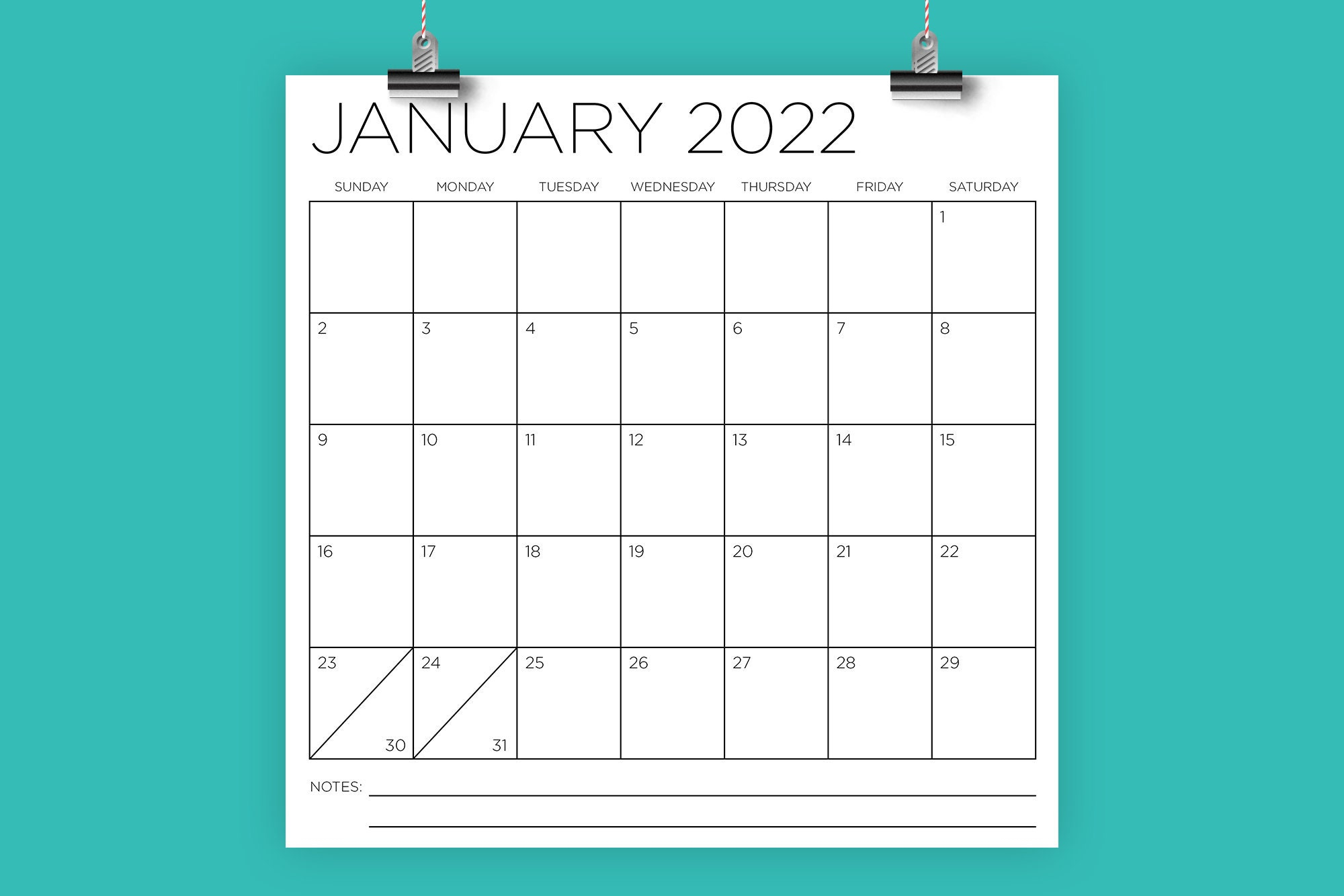 2022 Square 12X12 Calendar Instant Download Large Monthly