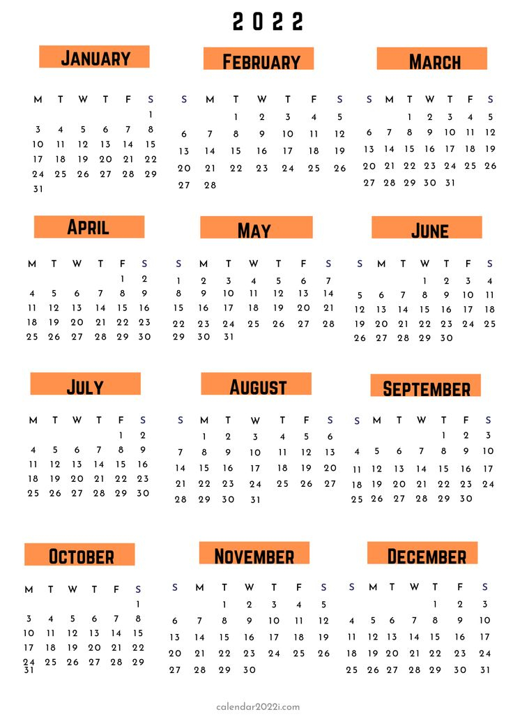 2022 Year Printable Calendar