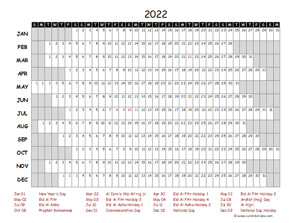 2022 Yearly Project Timeline Calendar Uae - Free Printable