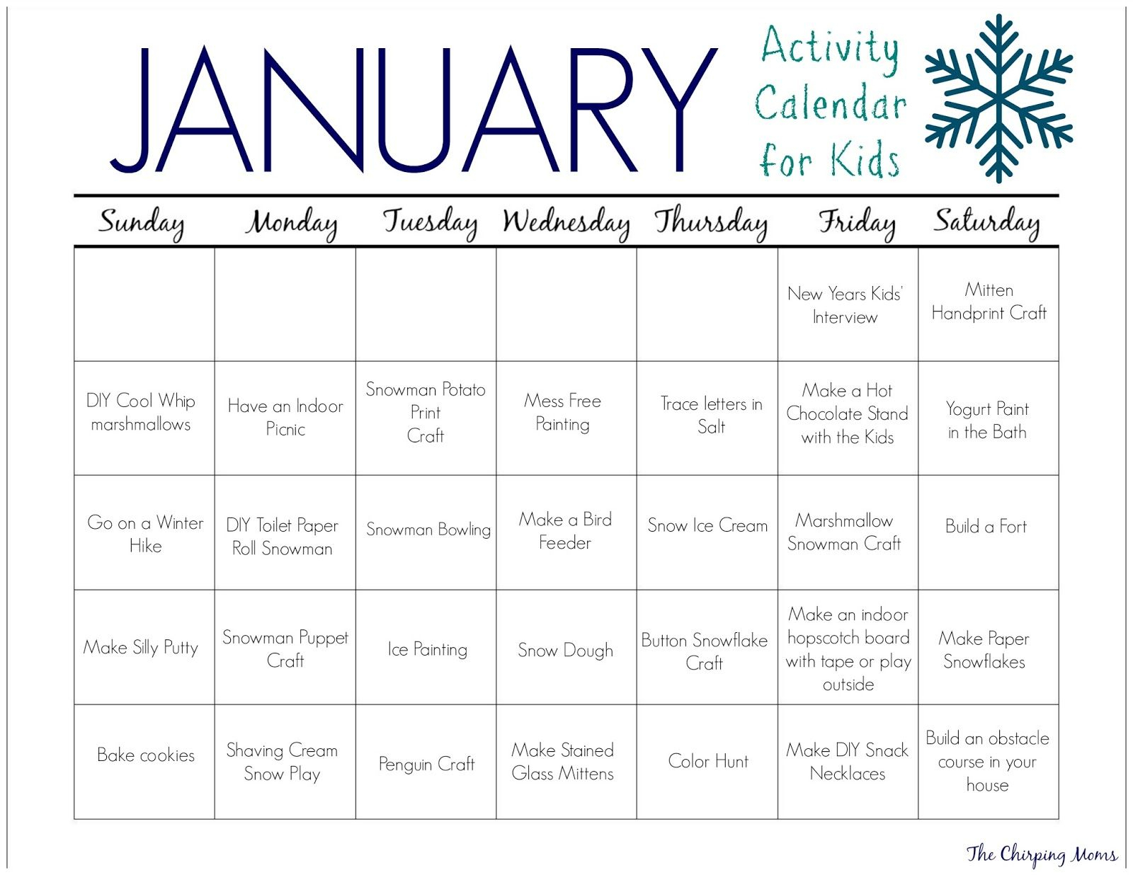 31 January Activities &amp; Crafts For Kids (Free Activity