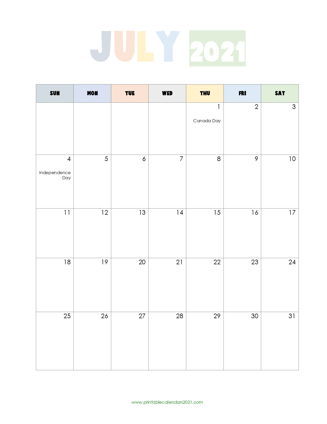 45+ July 2021 Calendar Printable, July 2021 Calendar Pdf