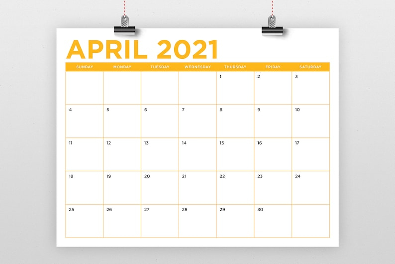 8.5 X 11 Inch Color 2021 Calendar Template Instant