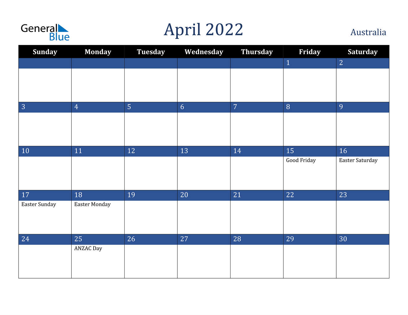 April 2022 Calendar - Australia