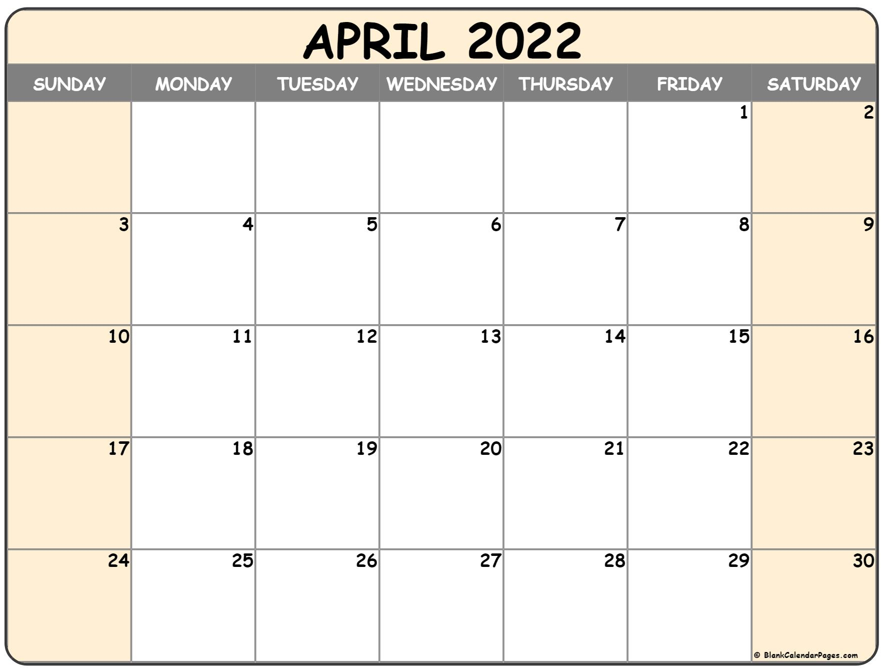 April 2022 Calendar | Free Printable Calendar Templates