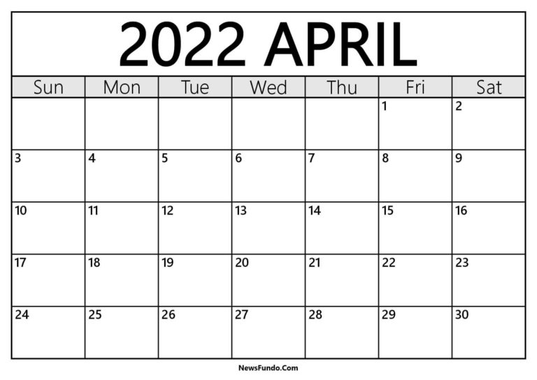 April 2022 Calendar Template Printable - Print Now
