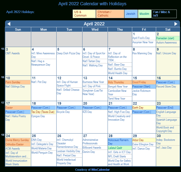 April 2022 Calendar With Holidays | 2021 Printable Calendars