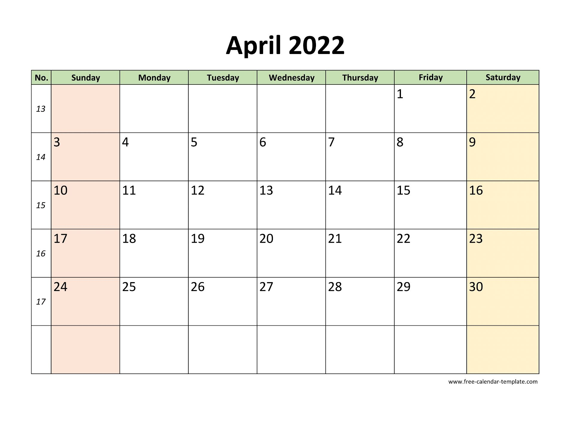 April 2022 Free Calendar Tempplate | Free-Calendar