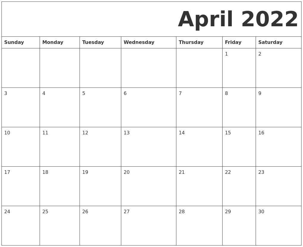 April 2022 Free Printable Calendar