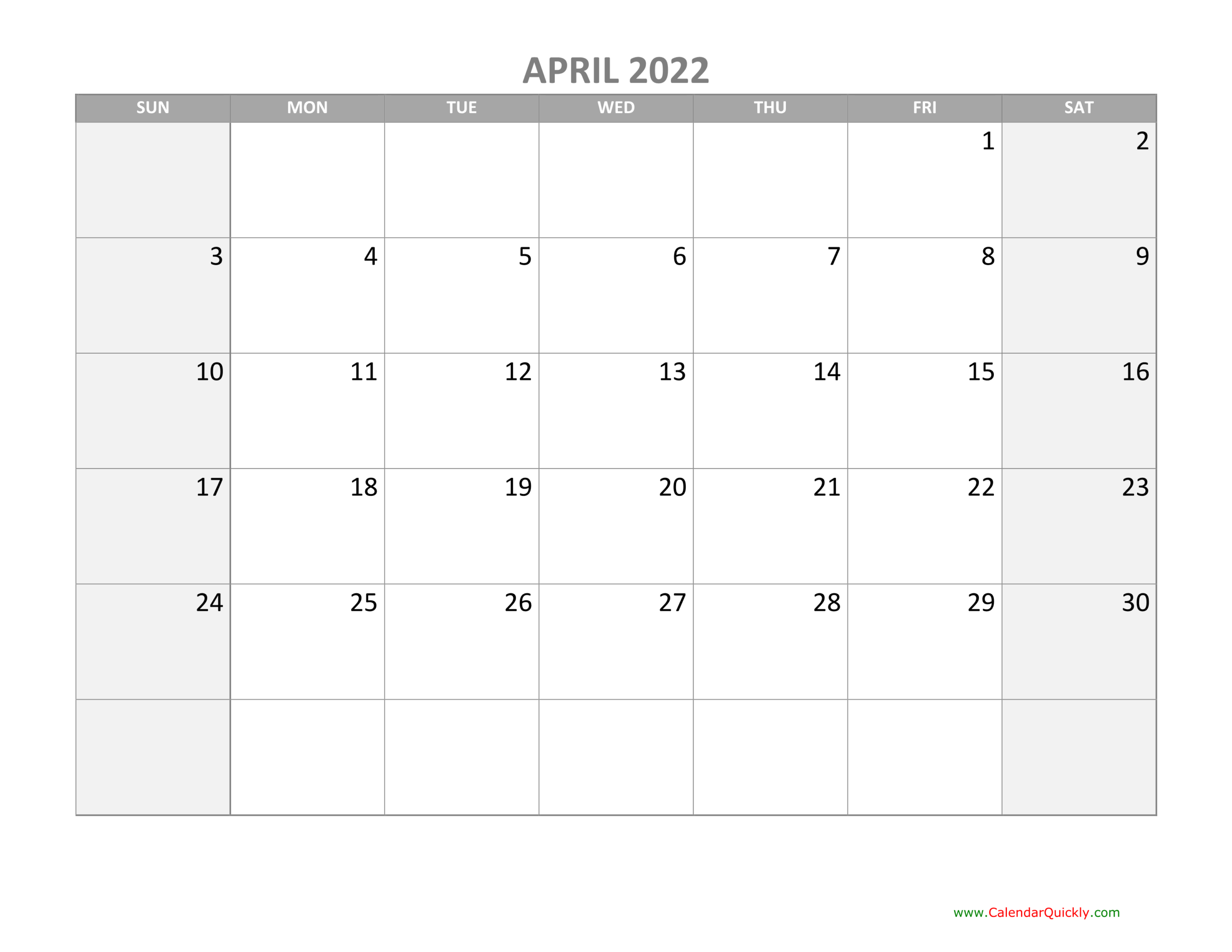 April Calendar 2022 With Holidays | Calendar Quickly