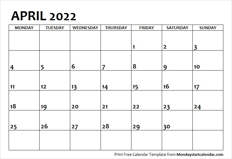 April Calendar Archives - Page 6 Of 6 - Monday Start Calendar
