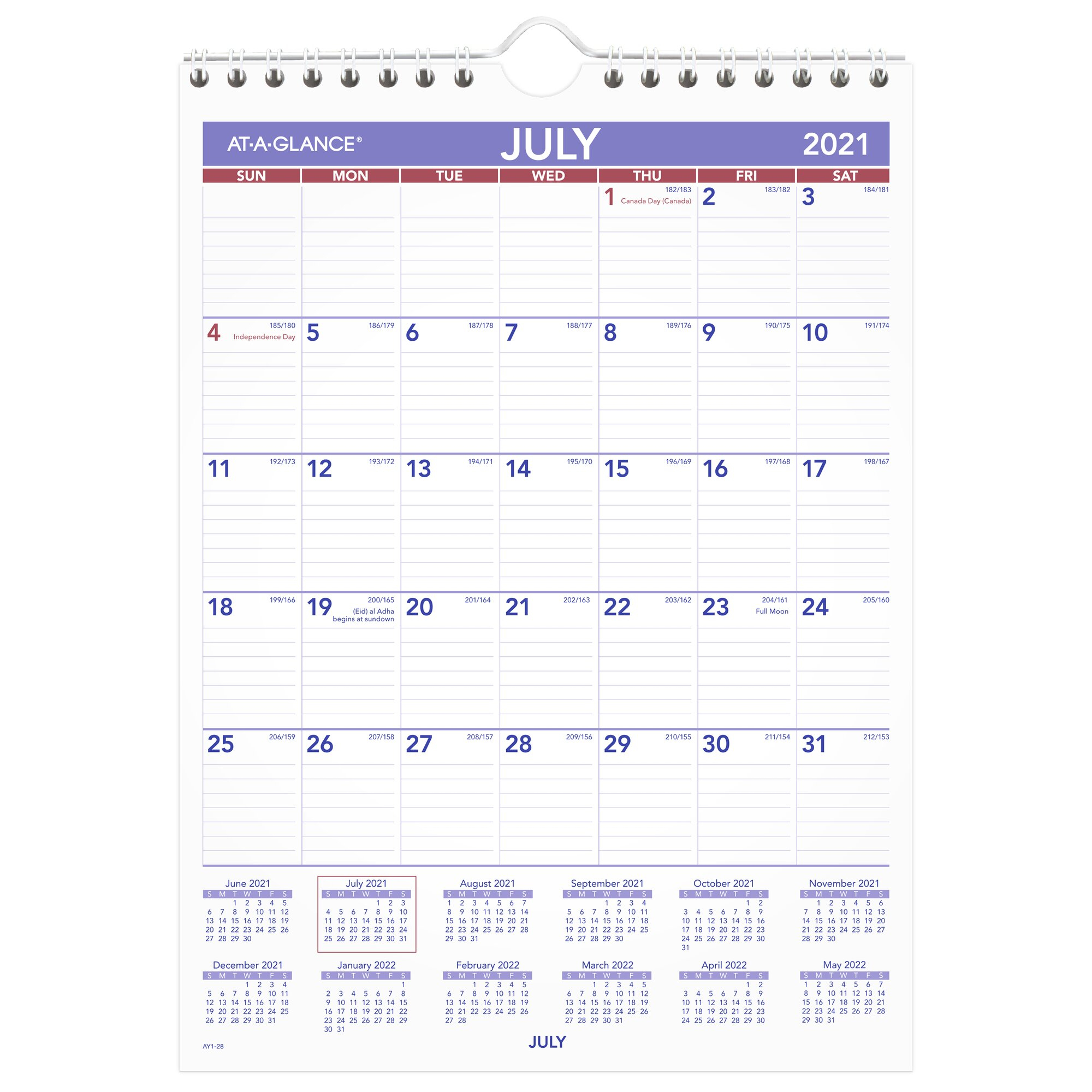 At-A-Glance Academic Monthly Wall Calendar, 11&quot; X 8&quot;, July