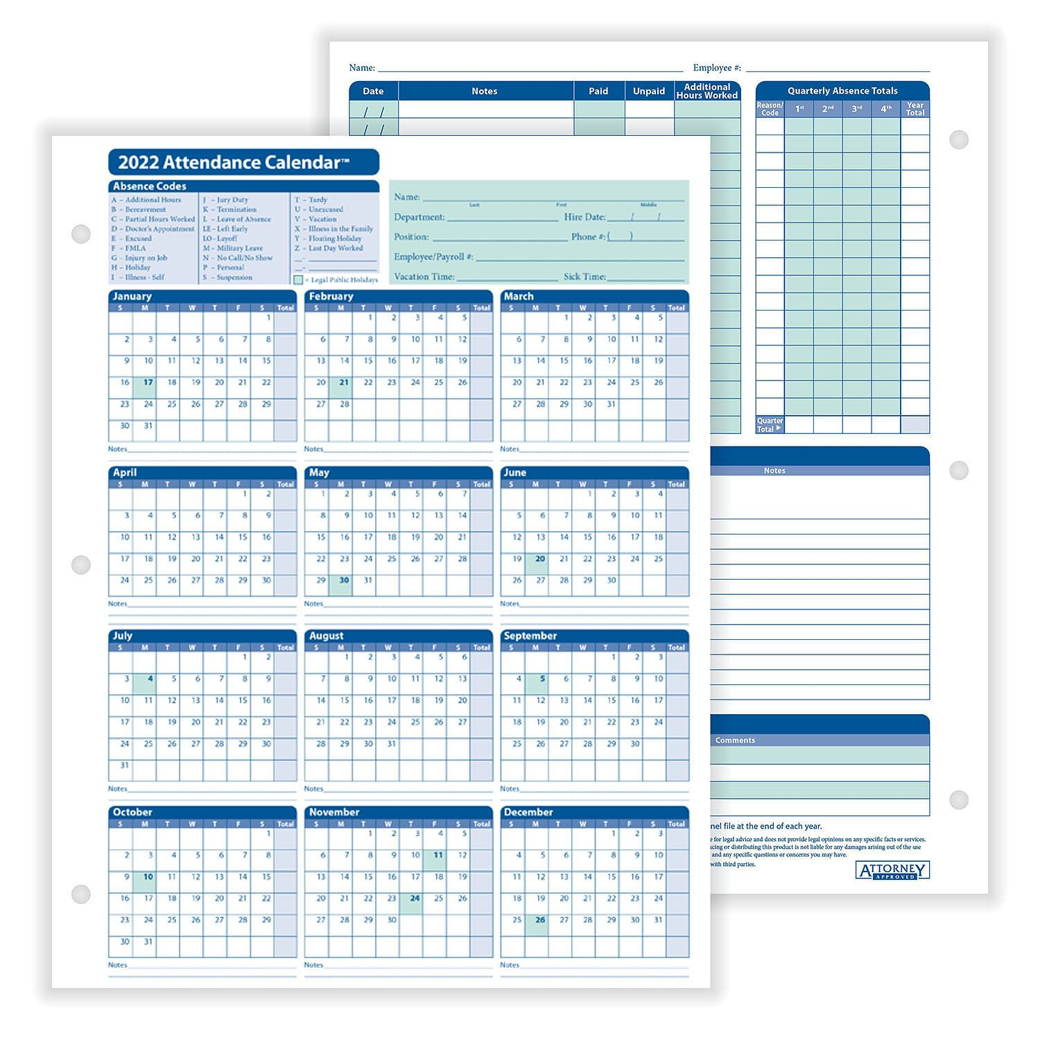 Attendance Calendar 2022