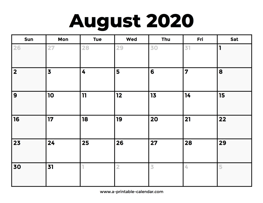 August 2020 Calendar - Free Download - Aashe