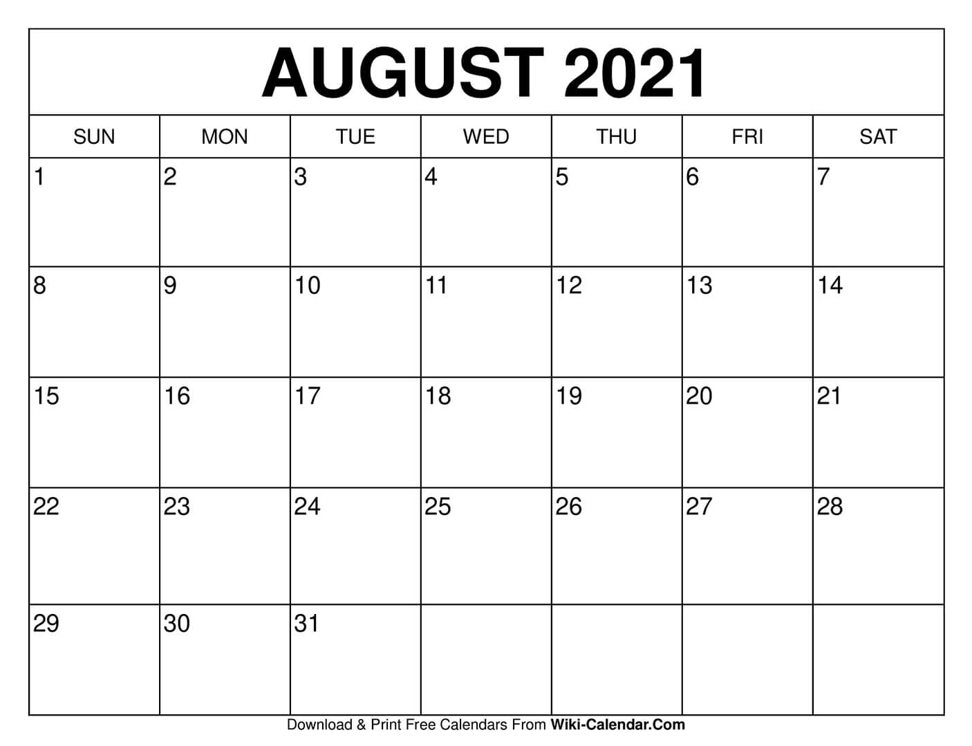 August 2021 Printable Calendar Wiki | Printable March