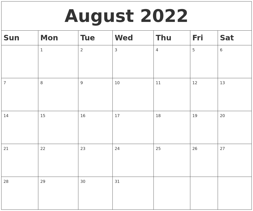 August 2022 Blank Calendar