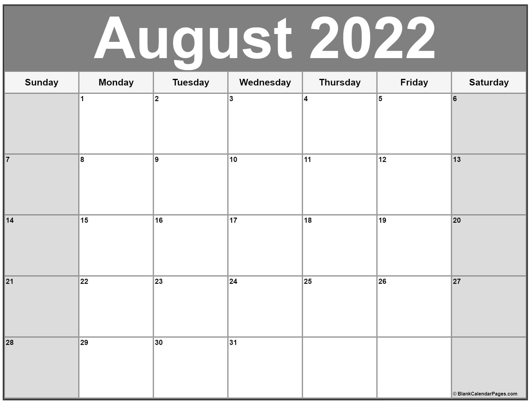 August 2022 Calendar | Free Printable Calendar Templates