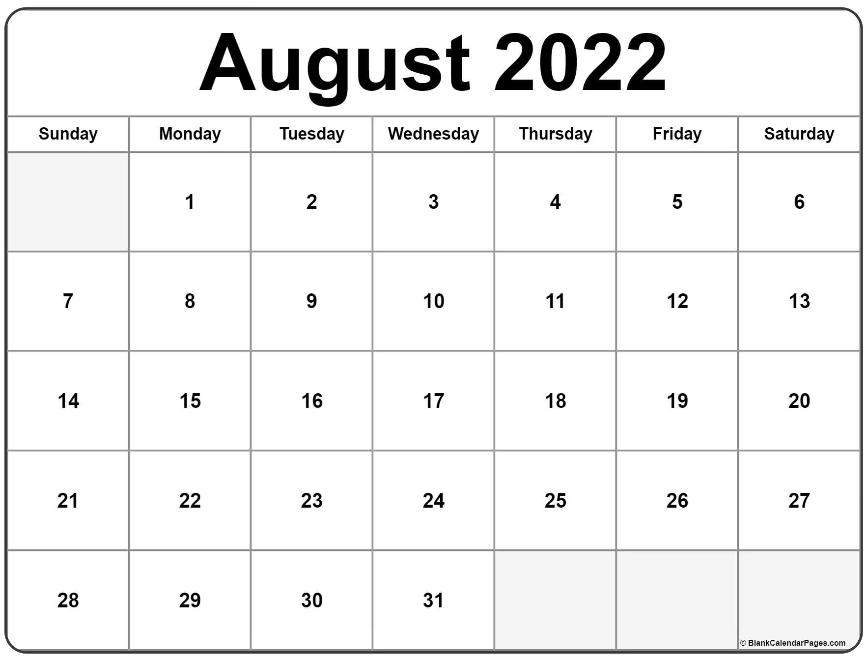 August 2022 Calendar | Free Printable Calendar Templates