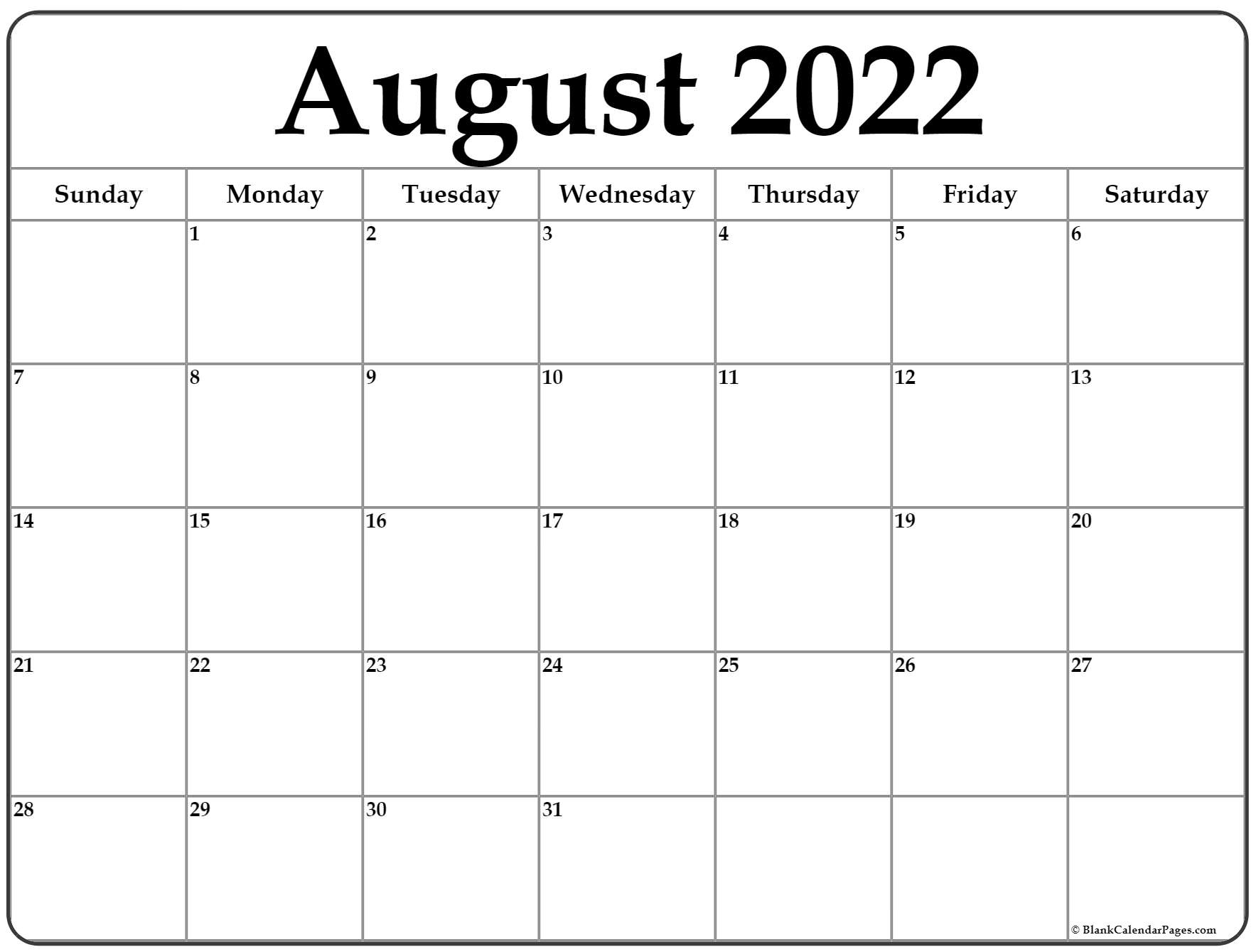 August 2022 Calendar | Free Printable Calendar Templates