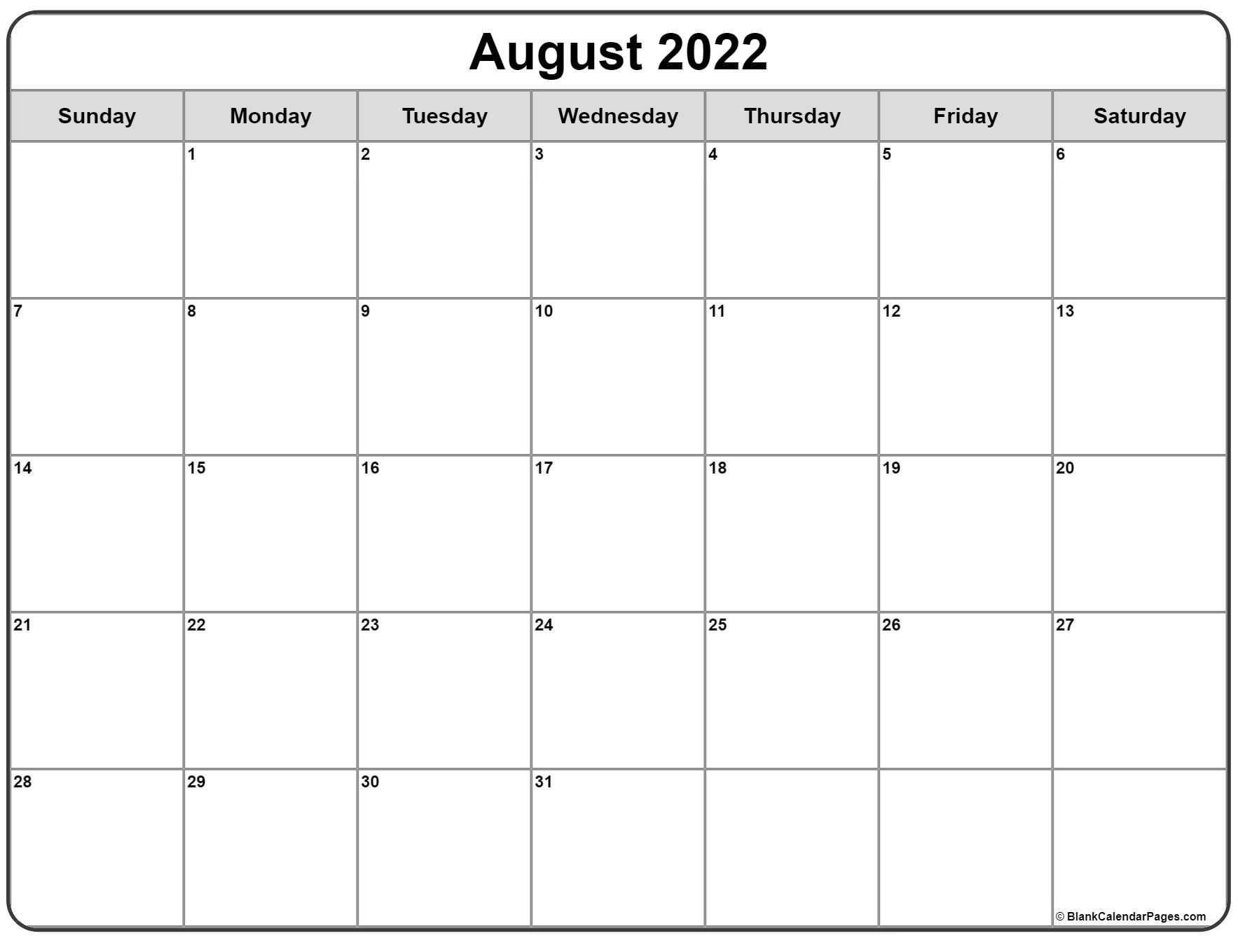 August 2022 Calendar | Free Printable Calendar Templates