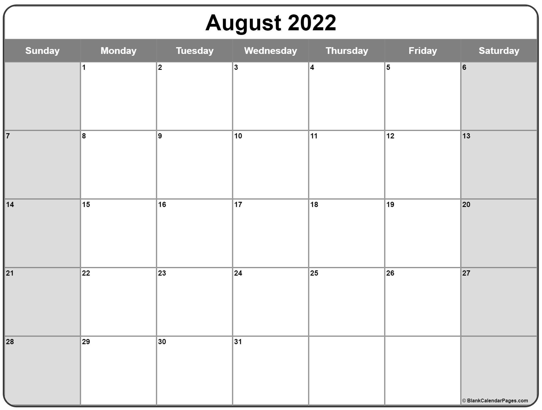 August 2022 Calendar | Free Printable Calendar Templates