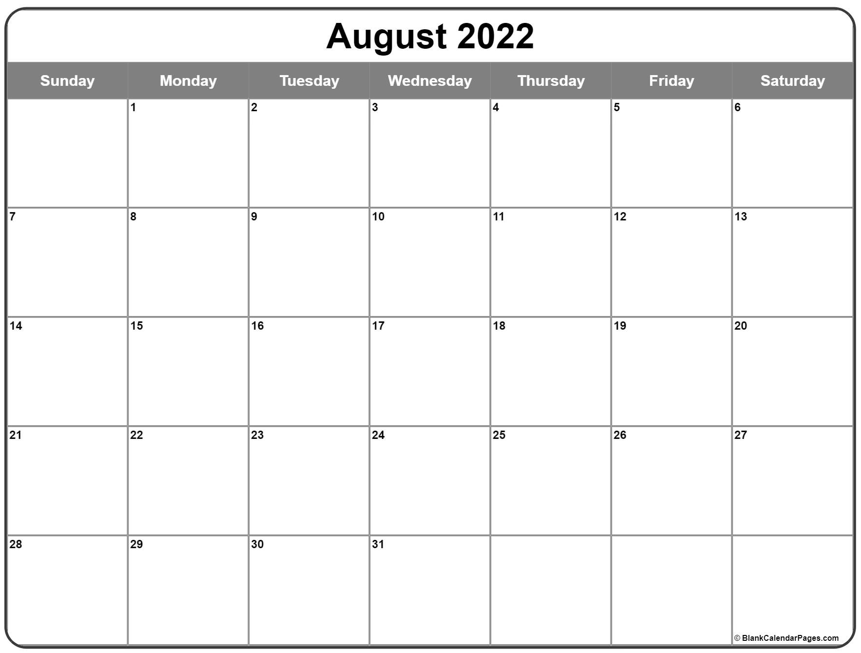 August 2022 Calendar | Free Printable Calendar Templates