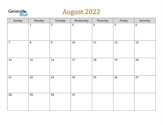 August 2022 Calendar (Pdf Word Excel)