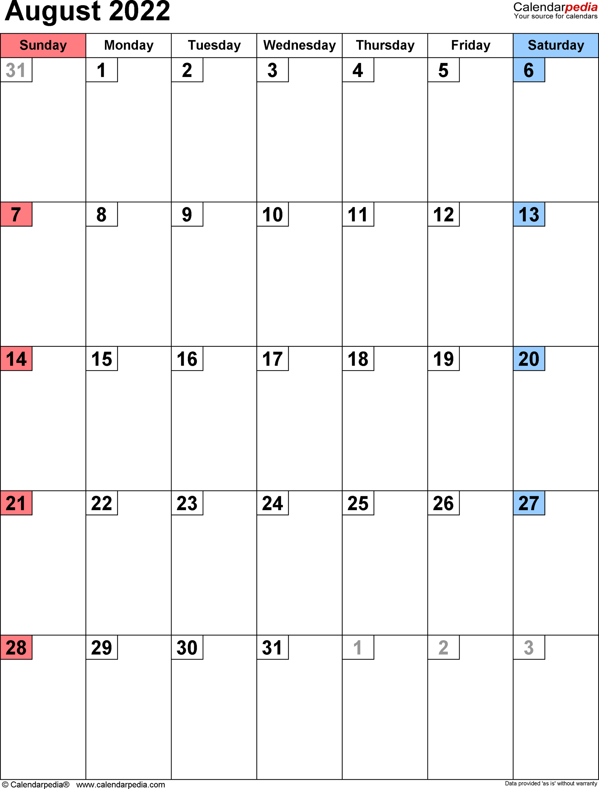 August 2022 Calendar | Templates For Word, Excel And Pdf