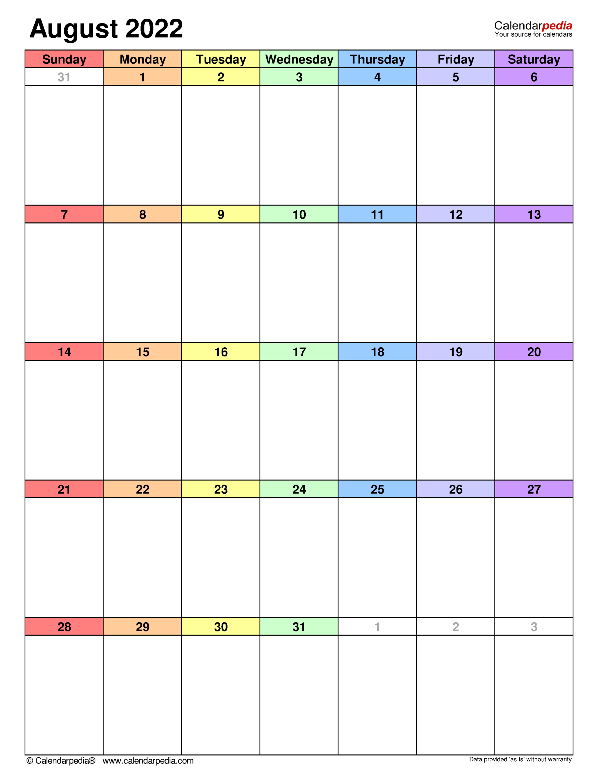 August 2022 - Calendar Templates For Word, Excel And Pdf